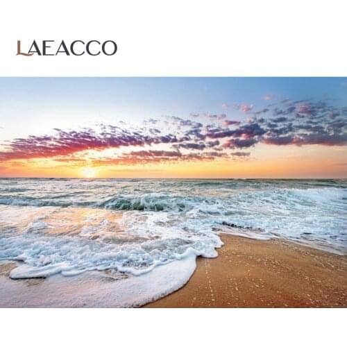 Laeacco Summer Tropical Beach Seaside Tide Sunrise Scenic Photography Background Photographic Backdrop Photo Studio Photocall