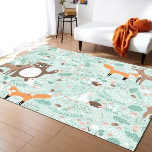 Forest Animal Bear Deer Fox Rabbit Bird Carpets for Living Room Home Bedroom Girl Bedside Blanket Modern Under Bed Mat