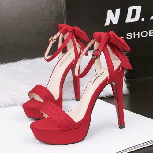 Meriahzheng Summer Fashion Open Toe Waterproof Platform Suede High Heels Bowknot Hollow Womens Shoes Sexy Sandals LSJ