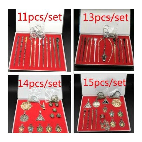 Harri Wand Metal Keychain Necklace Magic Metal Potter Deathly Hallows Pendants Figures Box Packed Toy Set Christmas Gifts