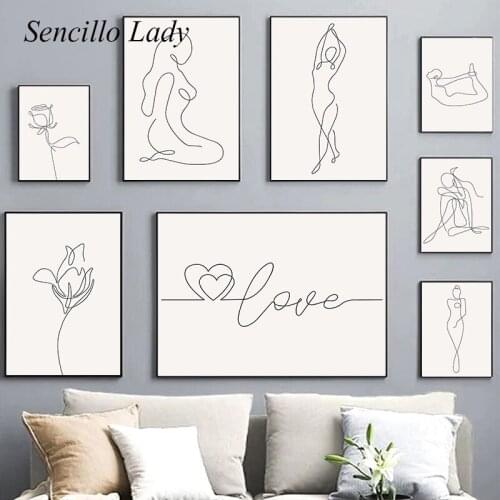 Minimalist Line Drawing Yoga Women Artwork Painting Abstract Art Poster Simplicity Style Print Wall Picture Modern Home Decor