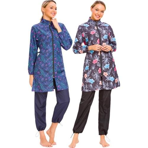 Muslim Swimwear Women Modest Patchwork Hijab Long Sleeves Swimsuit Islamic Burkinis Wear Bathing Suit 3XL Swimming Clothes