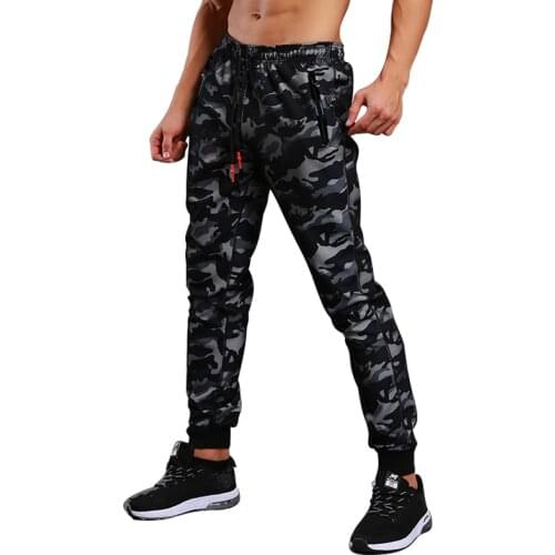 Men Camouflage Running Trousers Autumn Winter Zipper Pockets Gym Fitness Jogging Pants Sports Bodybuilding Leggings Tights