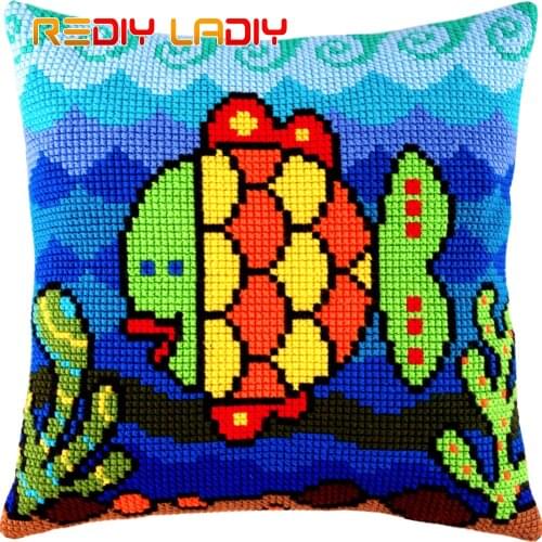 Cross Stitch Cushion Kits Small Fish Pillow Case Pre-Printed Canvas Acrylic Chunky Yarn Needlepoint Cross-stitch Art & Crafts
