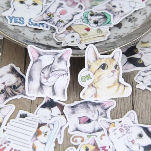 40 Pcs/lot Cute hand painted cat Sticker Decal For Phone Car Case Waterproof Laptop Album diary Backpack Kids Toy Stickers
