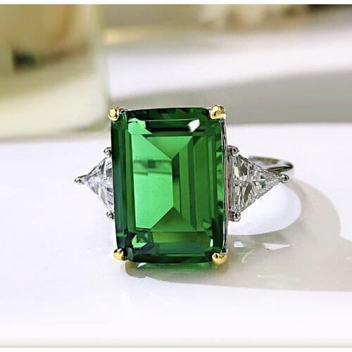 New creative 925 Sterling Silver Moissanite Big Square 10*14mm Emerald Green Colour Ring For Women Fine Jewelry Gift Accessory