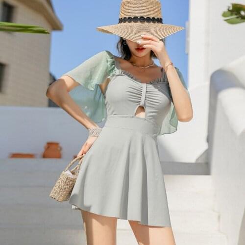 One Piece Swimsuit Sexy Korean Style Plus Size Swimwear Dress High Waist Swim Wear One Girl Push Up Bikini Surfing Polyester