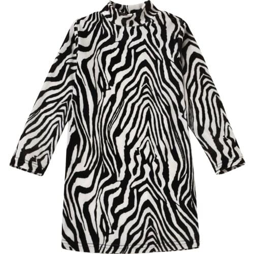 OPPERIAYA Baby Girls Dress Contrast Zebra Striped High Collar Long Style Knitting Elastic Force Velvet Dresses Black White
