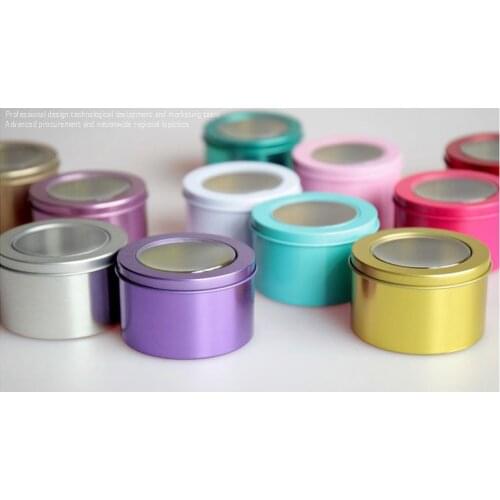 Wholesale 100 Pieces Tin Box Metal Round Colorful Small Wedding Candy Sweet Cans Tea Container Clear Lid EMS Free Shipping