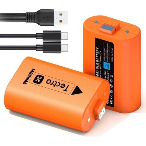 Rechargeable Battery for Xbox One/Xbox Series X|S, 2 x1400mAh Li-ion Battery for Xbox One/ S/ X/ Elite Controller(Orange)
