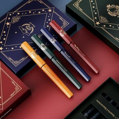 1Set PLATINUM Limited Fountain Pen Gift Box Set with Ink Cartridge Cute Pattern F Pen Nib Student Writing Kawaii Pen