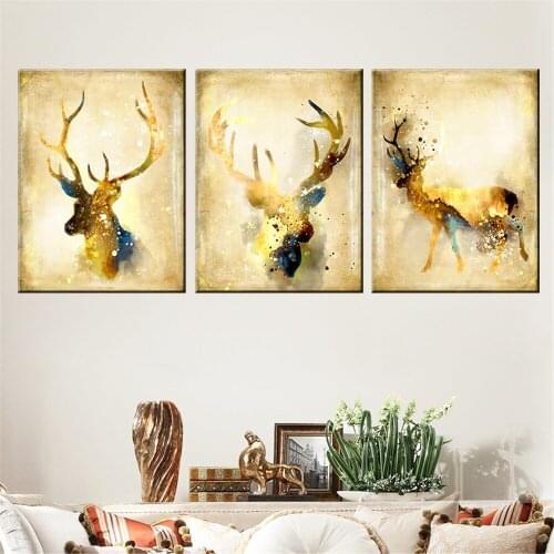 Art Print Painting Poster Nordic 3pcs Canvas Oil Painting Set On Wall Art Deer Picture For Living Room Canvas Painting Abstract