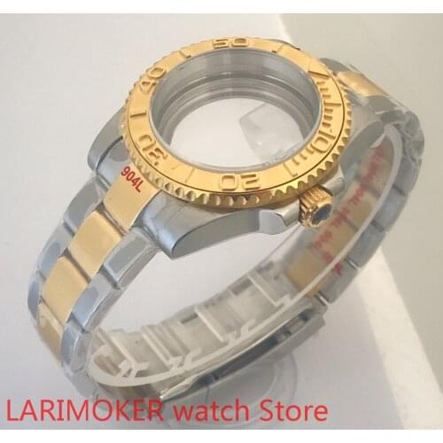 Transparent back 40mm sapphire glass case with 904L stainless steel bracelet with ETA NH36 MH35 cases gold bezel