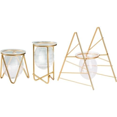 Iron Wire Frame Glass Flower Pot Vase Bonsai Planter Hydroponic Plant Vase Stand Flower Pot Display