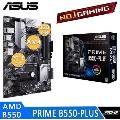 Socket AM4 Asus PRIME B550-PLUS Motherboard PCI-E 4.0 Display Port CrossFireX 3rd-Gen AMD Ryzen Overlocking M.2 B550 Placa-Mãe