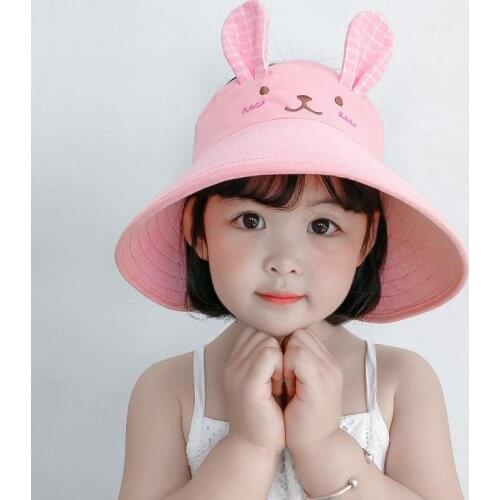 Foldable Large Eaves Sun Hat Cartoon Rabbit Childrens Hat Summer Models Sun Protection Baby Empty Top Hat Tide Unisex For 2-6 Y