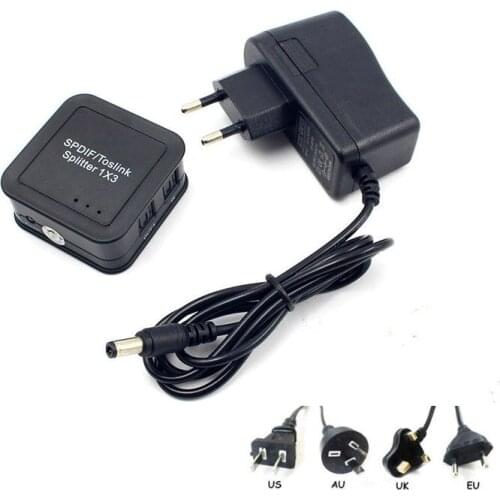 US/EU/UK/AU SPDIF 1x3 Digital Optical Spdif Toslink Audio Splitter Switcher 1 In 3 Out Digital Output Optical Fiber Distributor