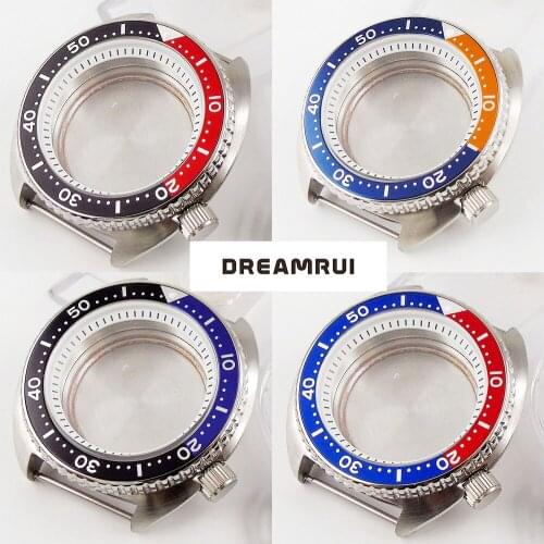 Steel 45mm Automatic Brushed Watch Case fit NH35A NH36A Alloy Insert Sapphire Glass Unidirectional Bezel