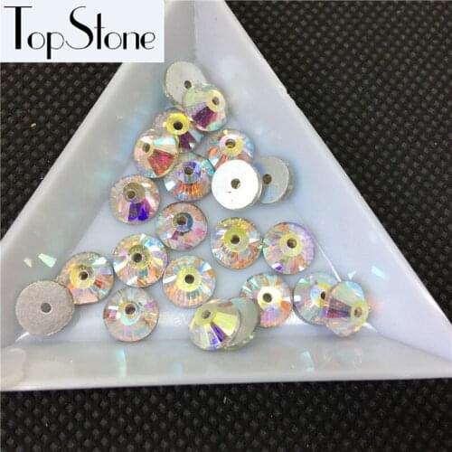 Glass Crystal Round Lochrose Sew On Stones Crystal AB/Clear Color Flatback one hole 3,4,5,6,8mm for Dress Making