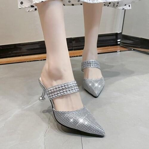 Ladies Sequin Slippers Ladies Sexy Pointed Stiletto Heels Ladies Casual Muller Ladies Fashion Shoes Ladies Shoes Women Slipper