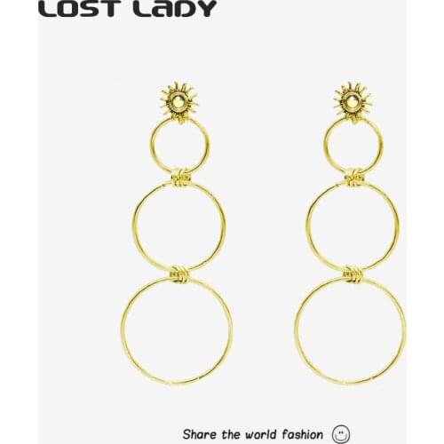 Lost Lady Long Circles Tassel Dangle Earrings Vintage Exaggerated Goth Earrings for Women Simple Bohemian Jewelry Accessories