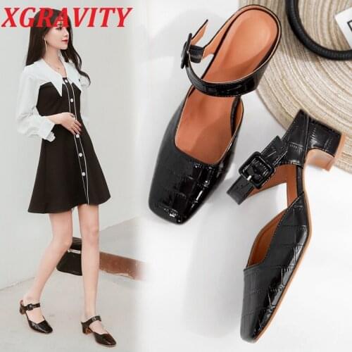 2021 Fashion Shoes Elegant Chunky Heel Pumps Square Toe Women Shoes Spring Summer Slides Stone Grain Female Shoes For Woman Shoe