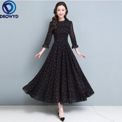 Spring Autumn Chiffon Boho Beach Maxi Dress 2021 Vintage Long-sleeve White Dress Women Elegant Bodycon Party Black Midi Vestidos