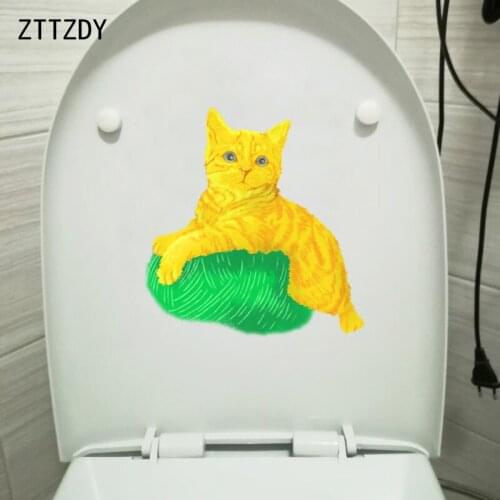 ZTTZDY 20.8*21.8CM Funny Living Room Home Modern Art Decoration Cat Toilet Decal Wall Sticker T3-0129