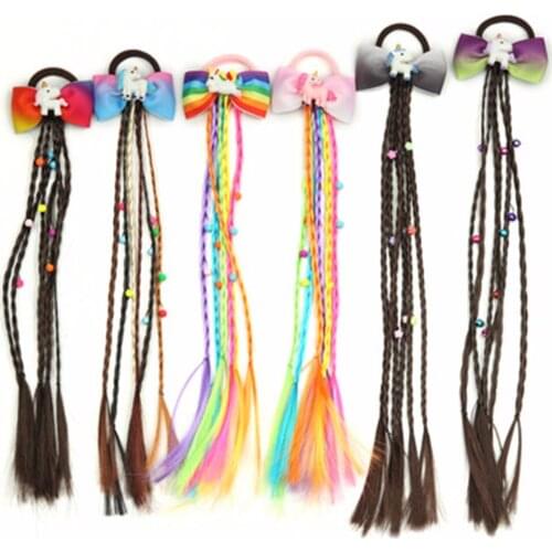 1PC Girls Unicorn Elastic Hair Band Twist Wig Headband Bohemian Braided Hair Ties for Kid Elastic Rubber Band Hair Accessories