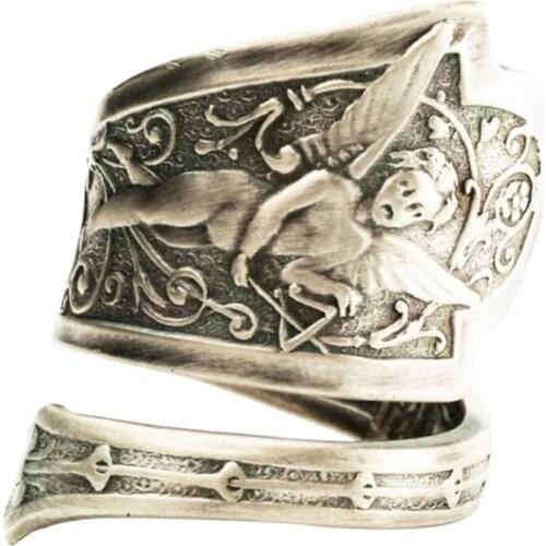 1pc Vintage Angel Music Christmas Spoon Ring Women Adjustable Spoon Rings Anniversary Rings Jewelry