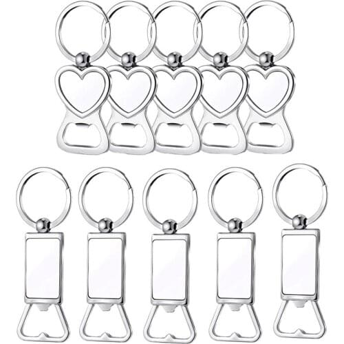 10 Pcs Sublimation Blank Keychain Sublimation Metal Bottle Opener Blank Key Ring Aluminum Heat Transfer Keychains Silver