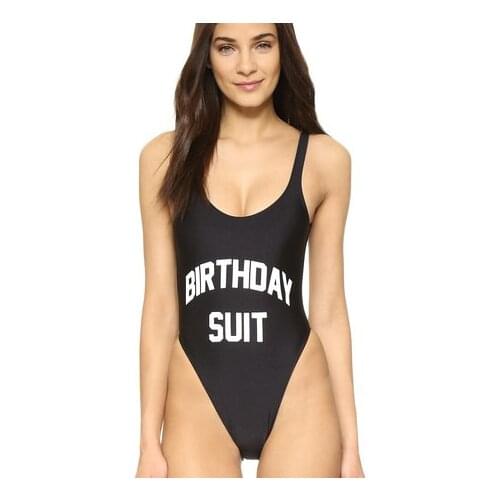 2017 Clothing Swimwear Womens Sexy Bodysuit Bathing Suit BIRTHDAY SUIT Funny Letter Print Swimsuit High Cut Jumpsuit