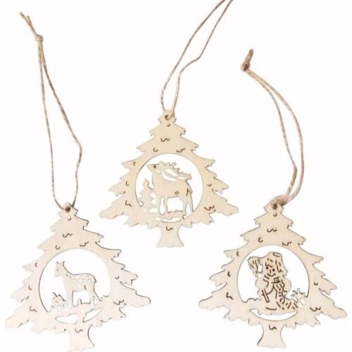 3PCS European Hollow Christmas Snowflakes Wooden Pendants Ornaments for Xmas Tree Ornament Christmas Party Decorations Kids Gift