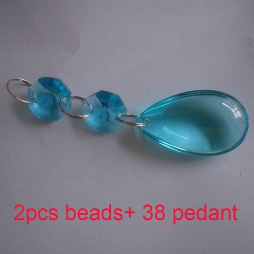 30pcs/Lot 38mm Crystal Chandelier Trimming Pendant With 2pcs 14mm Octagon Beads Decorative Chandelier Wedding