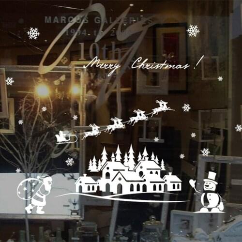 3D Christmas Elk Snowman White Town Wall Sticker Home Decor Shop Window Glass Poster Festival Christmas Decoration PVC Art Mural