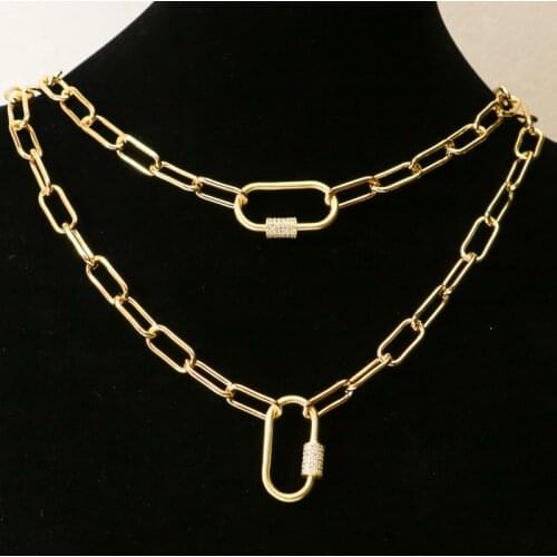 4 Pieces Screw buckle necklace Micro Zircon buckle pendant Chain Color retention jewelry Chain necklace 50254