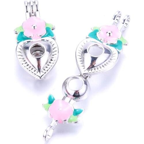 5pcs Heart Shaped Flower Pearl Cage Locket Pendant Jewelry Making Bead Cage Aroma Essential Oil Diffuser Box Oyster Pearl