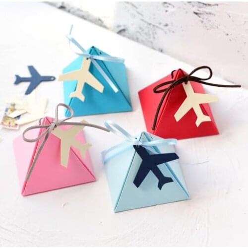 50pcs Creative lovely airplane style Triangular Pyramid Candy Boxes Kids Baby shower Birthday Party Gift Box Wedding Favor