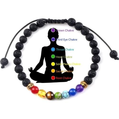 7 Chakra Lava Rock Bracelets Charms 6mm Natural Tiger Eye Stone Malachite Onyx Beads Bracelet Healing Jewelry Meditation Bangles