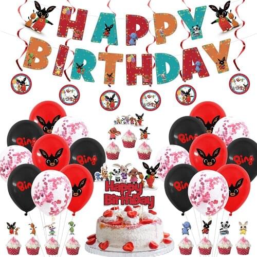 Anime Bunny Birthday Party Decorations Cartoon Bunny Theme Party Supplies Happy Birthday Banner Balloon Cupcake Hanging Decor