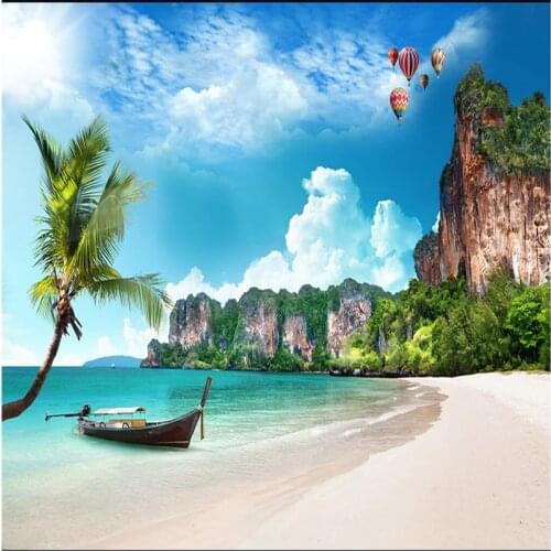 Beibehang Large custom wallpaper mural any size beach 3d beach coco blue sky white island sea view tv background wall wallpaper