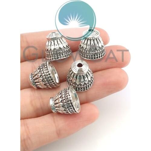 5pcs Silver Plated Engraved Cone Beads Caps End Caps Necklaces Cord Tips Charms Pendant For Earrings Jewelry Making 22347