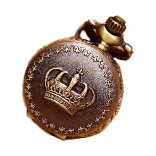 New Bronze SMALL CROWN POCKET WATCH Women VINTAGE CLASSIC Analog Quartz dress watch woman Vintage Necklace
