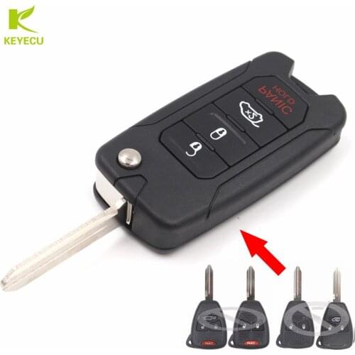 KEYECU Replacement 3+1 Buttons Modified Folding Remote Key 315/433MHz ID46 Chip for Chrysler Dodge Jeep OHT692713AA , M3N5WY72XX