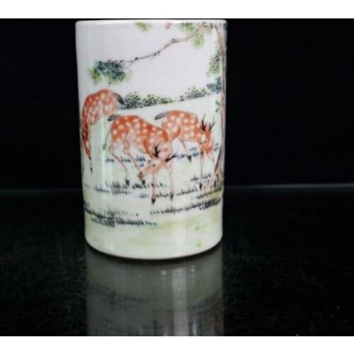 China Pastel ceramic deer Pen holder crafts statue