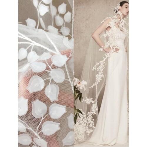 3D off white vine blossom flower lace applique 3D tulle embroidery lace pacth motif for bridal gown veils couture design