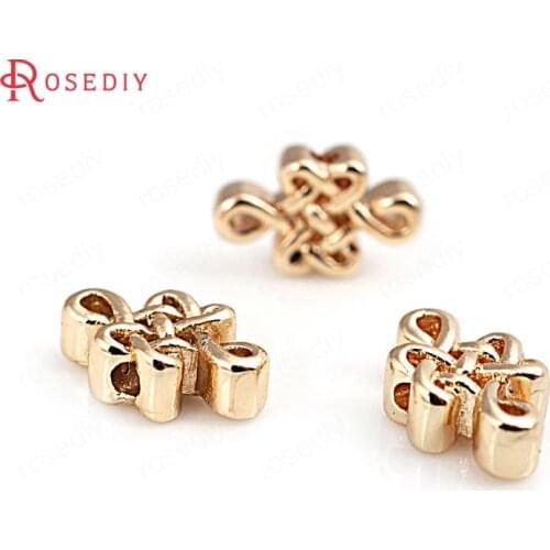 6PCS 7x11MM 24K Champagne Gold Color Plated Brass Chinese Knot Spacer Beads High Quality Diy Jewelry Accessories