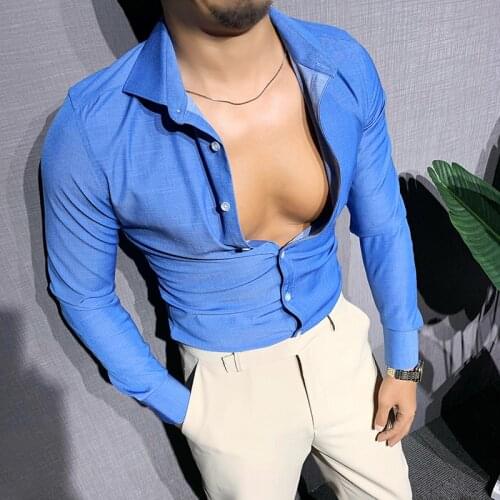 Mr. Hui autumn and winter shirt mens long sleeve denim blue twill shirt slim fit professional business casual dress fashion