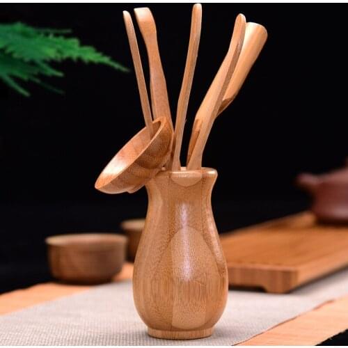 4.4x21cm Chinese Bamboo Tea Utensils Kit tea clip/tea spoon/tea needle/ cannister/tea strainer/tea scoup