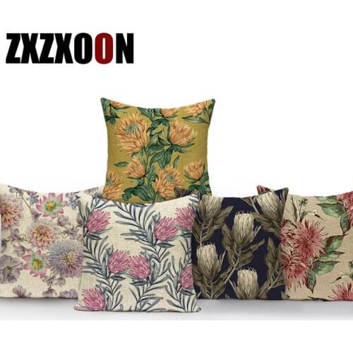 Floral Decorative Throw Pillows Case Polyester Red Flower Plant Sofa Cushion Cover Pillowcase for Living Room Decoration